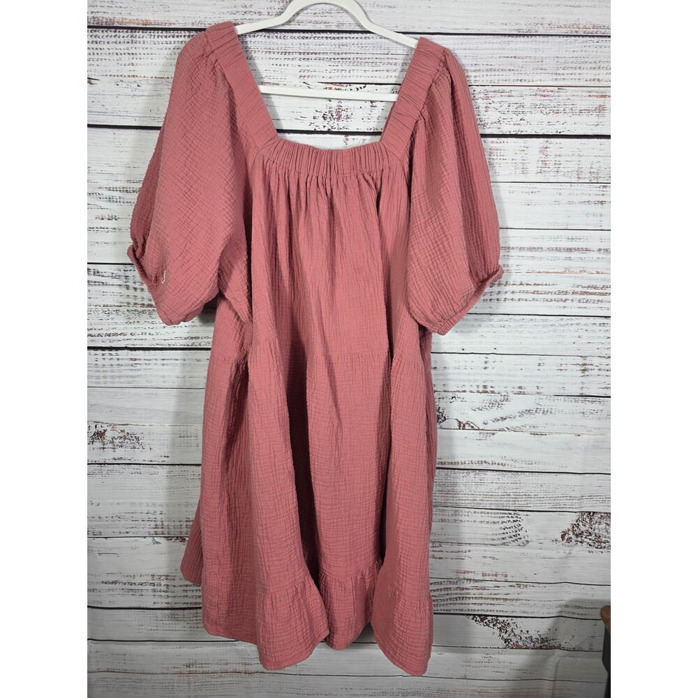 Wonderfly Women's Mauve Square Neck Puff Sleeve Babydoll Boho Dress 4X
